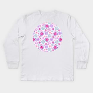 Pink and Purple Flowers Pattern Kids Long Sleeve T-Shirt